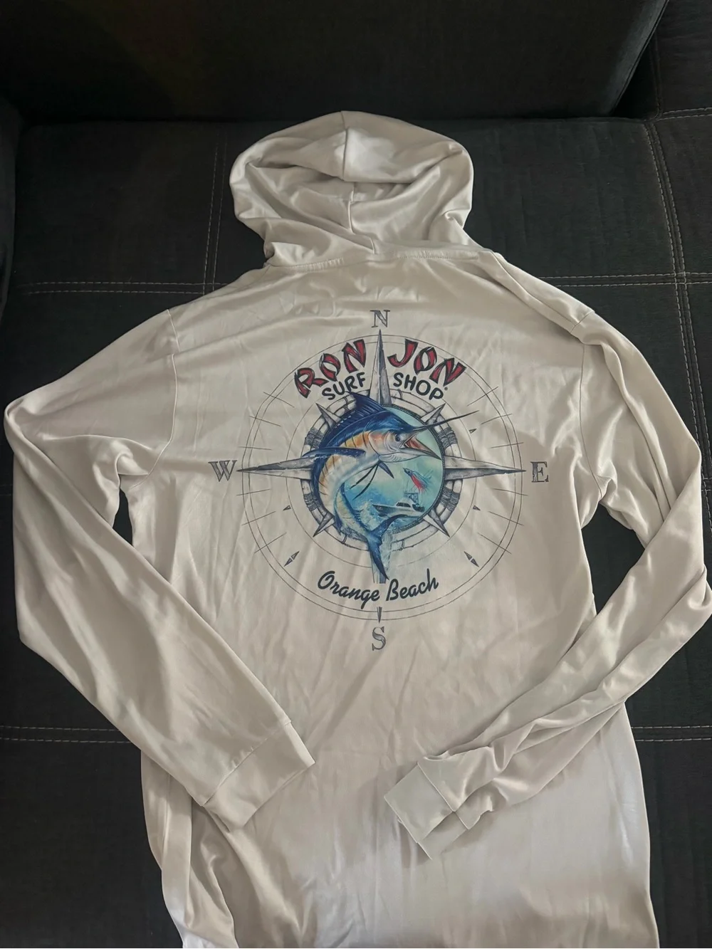 PARAGON White Hooded Men's Swim Rash Guard with Blue Marlin Compass Graphic